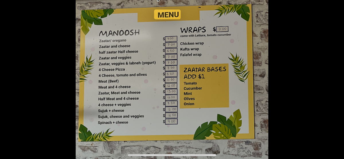 Menu, Zaatar And Juice