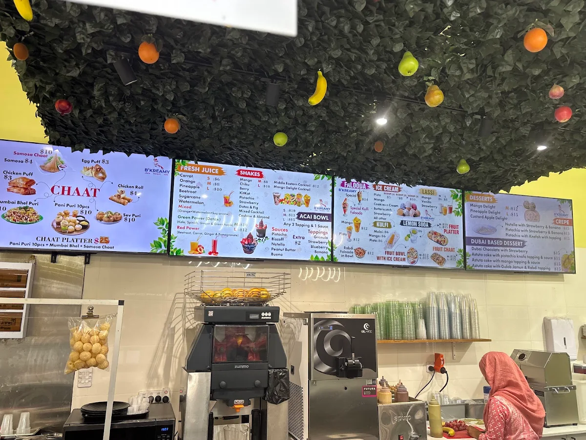 Menu, BKreamy Juice Desserts and Burgers
