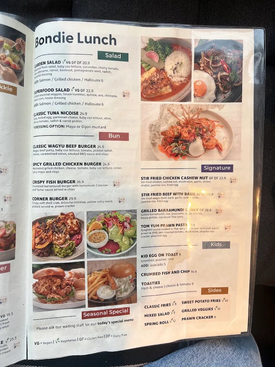 Menu, G’day Bondi Cafe
