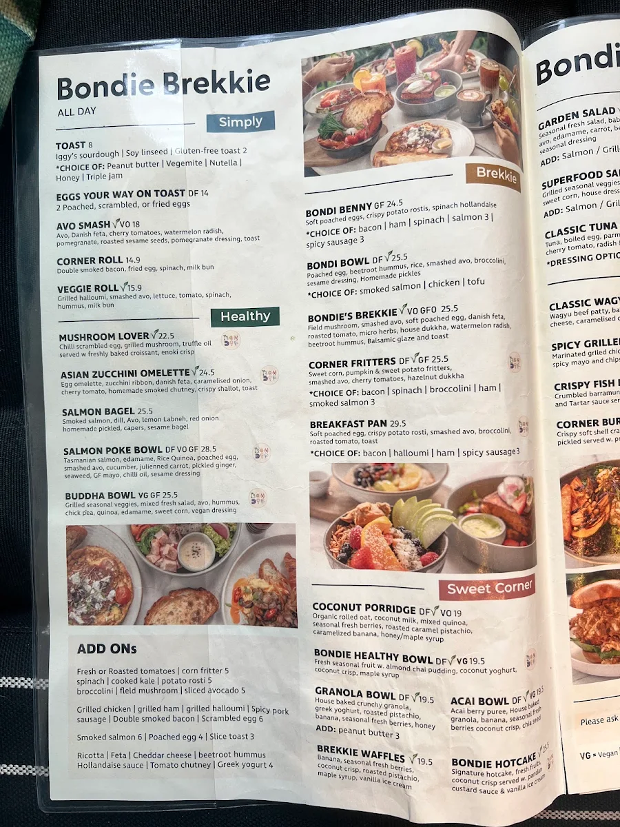 Menu, G’day Bondi Cafe
