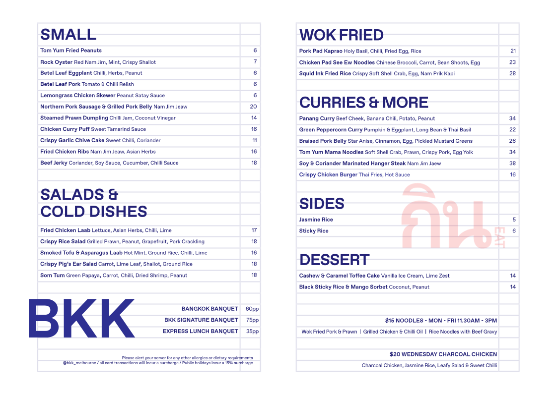 Menu, BKK