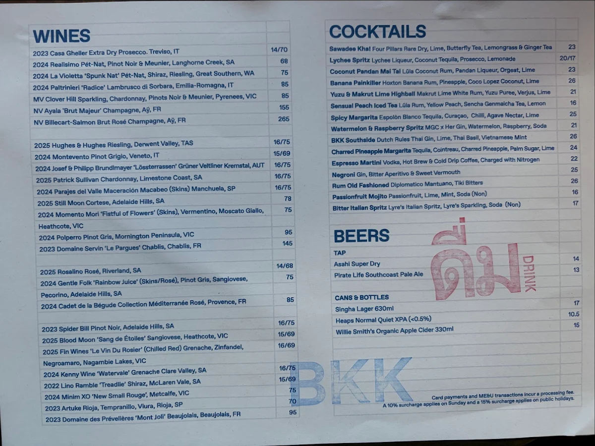 Menu, BKK