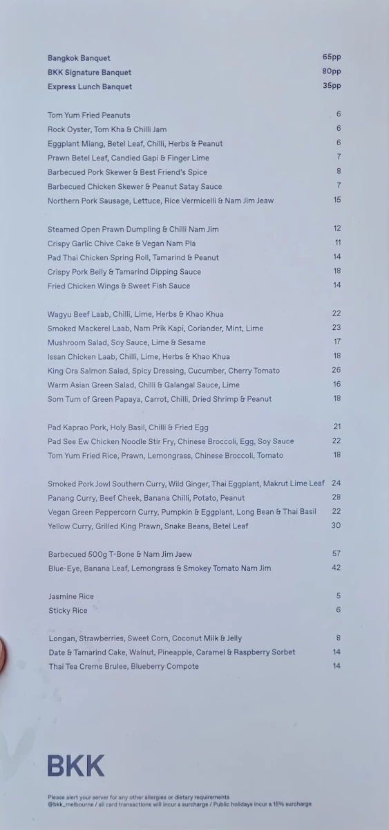 Menu, BKK