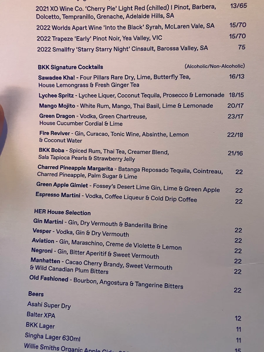 Menu, BKK