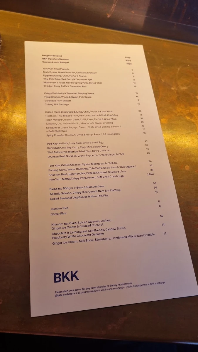 Menu, BKK