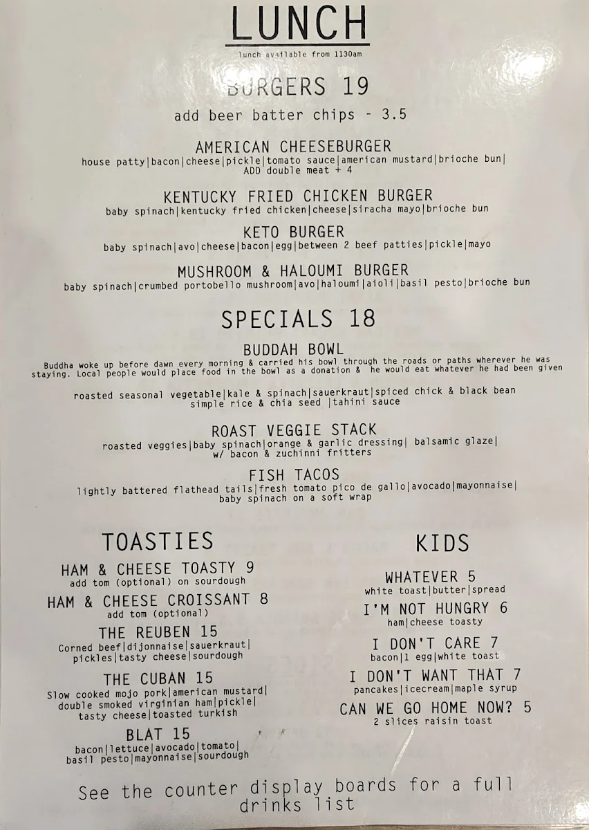 Menu, The Book & Burrow
