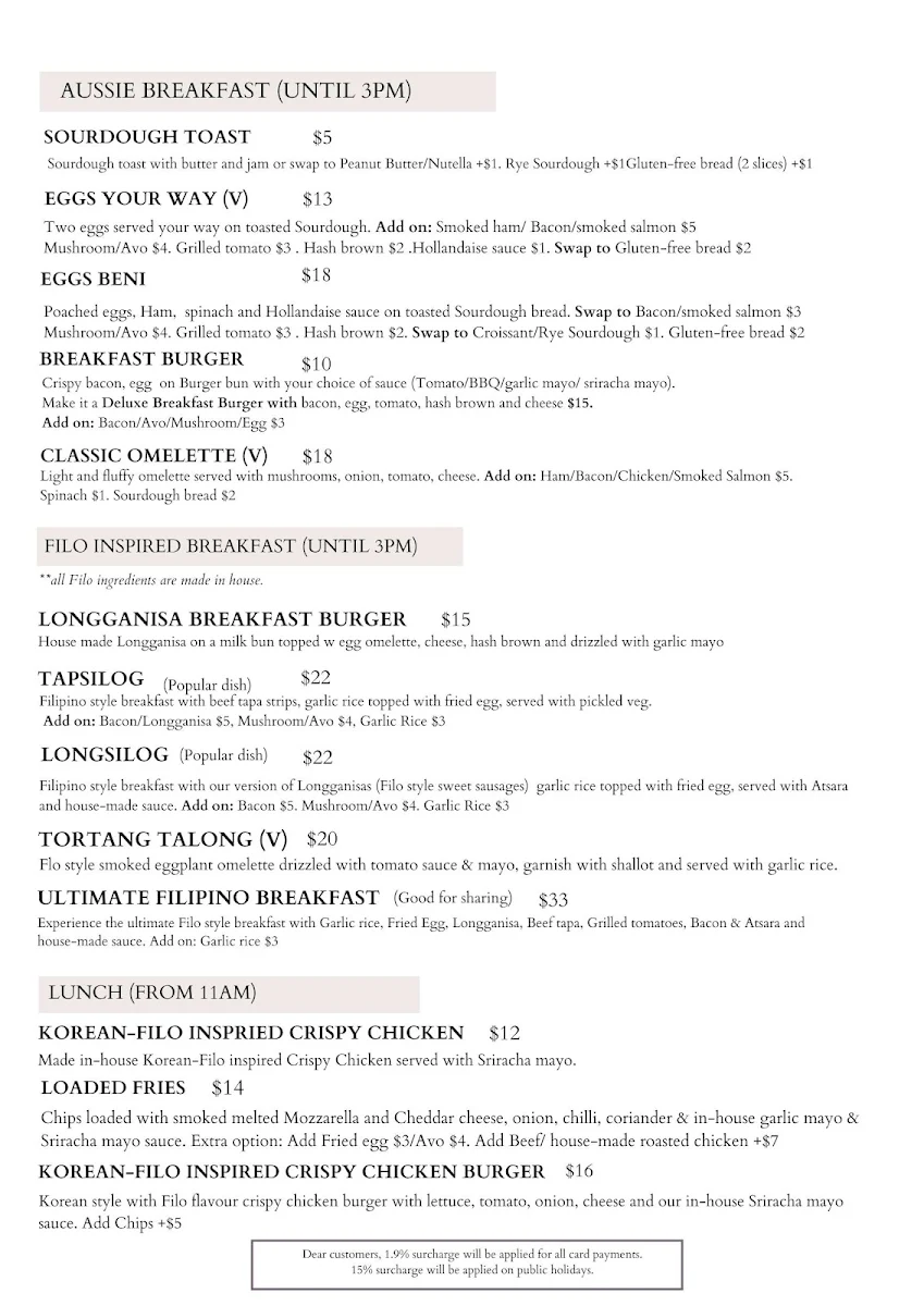 Menu, Halo Halo Cafe
