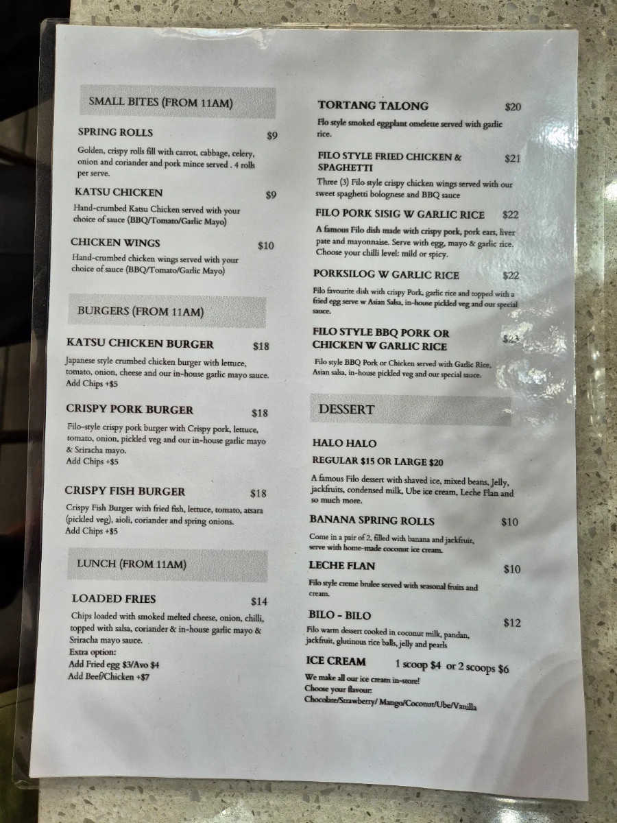 Menu, Halo Halo Cafe