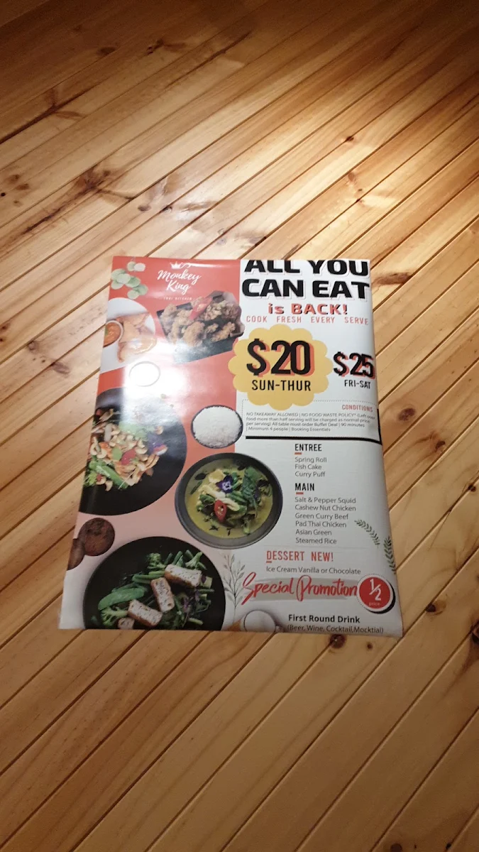 Menu, Monkey King Thai - Narrabeen