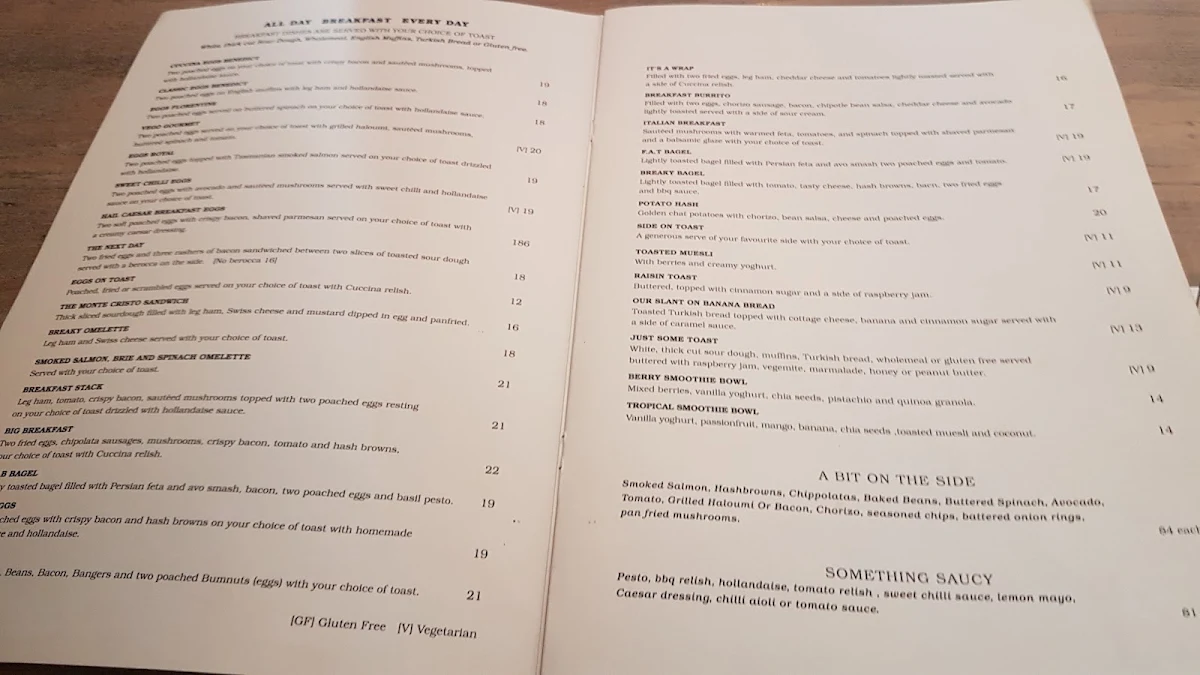Menu, Cuccina Cafe Restaurant
