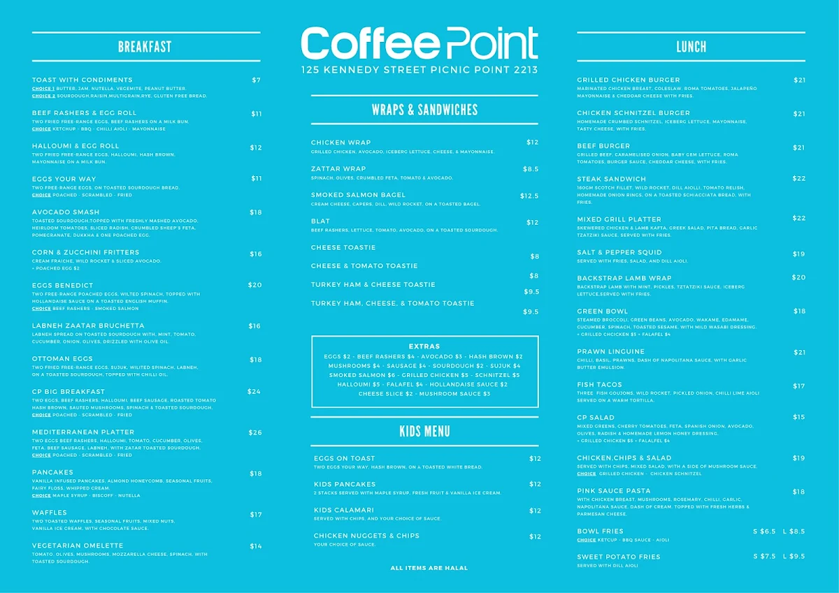 Menu, CoffeePoint