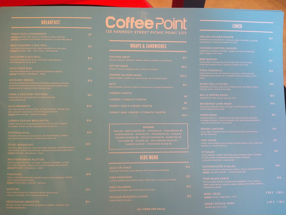 Menu, CoffeePoint