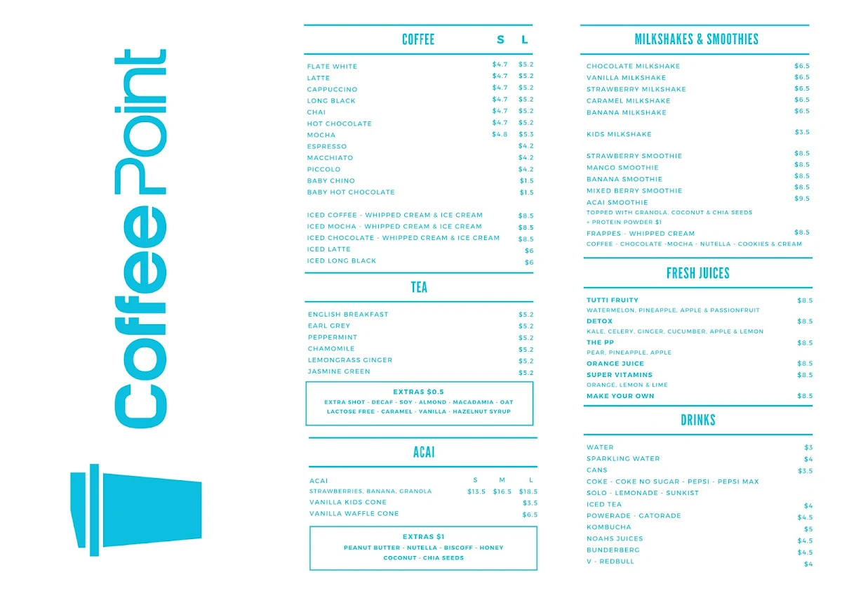 Menu, CoffeePoint