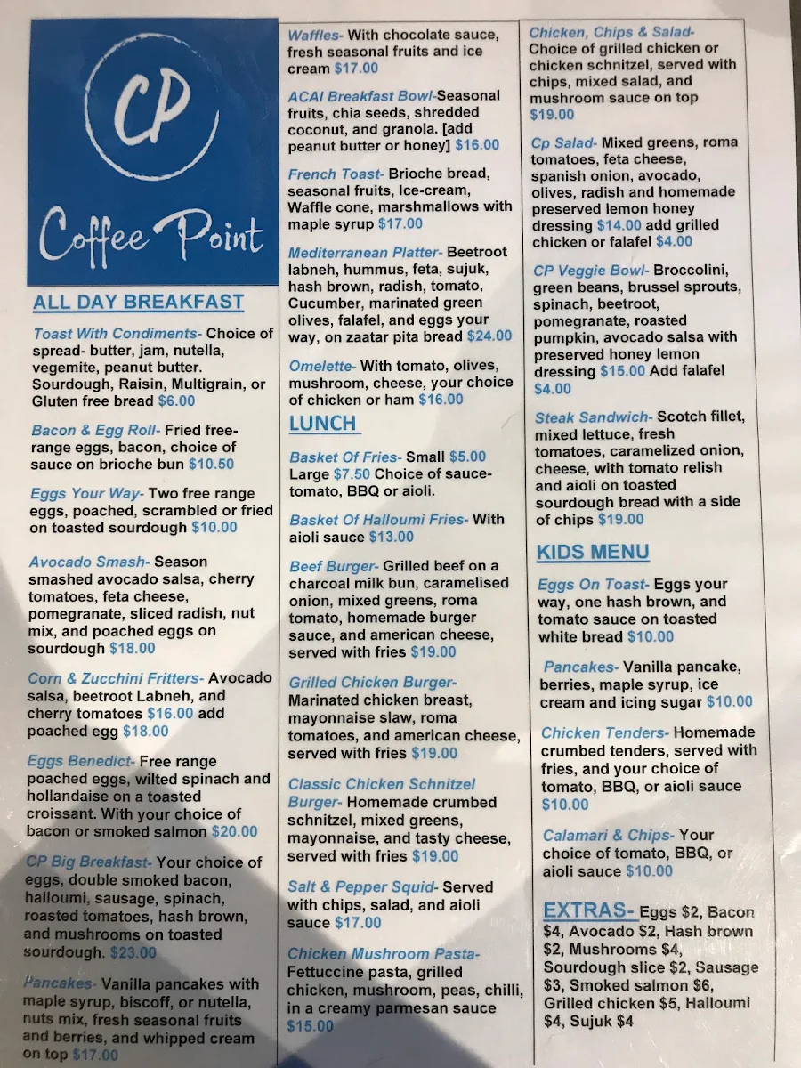 Menu, CoffeePoint