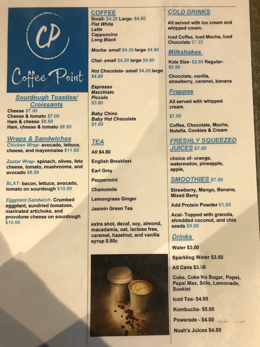Menu, CoffeePoint
