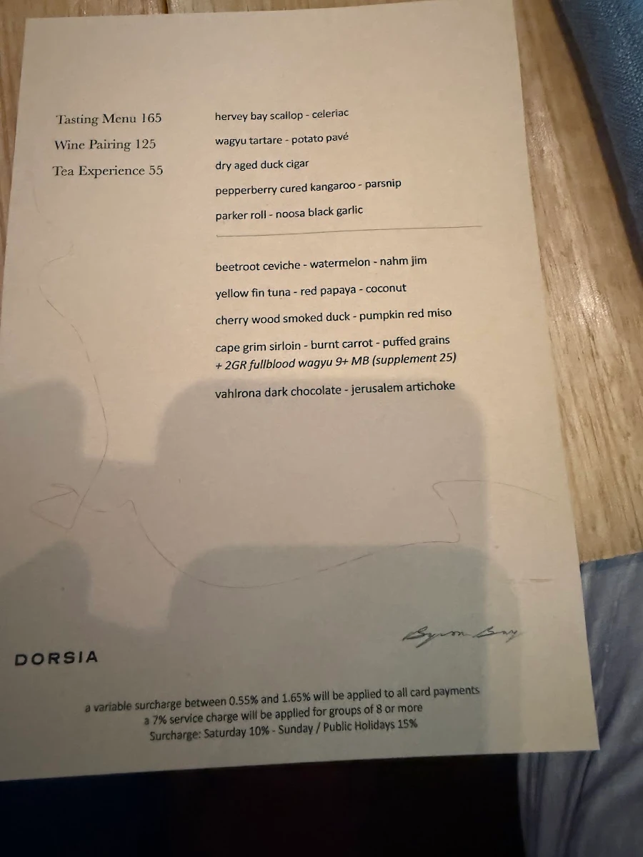 Menu, Restaurant Dorsia