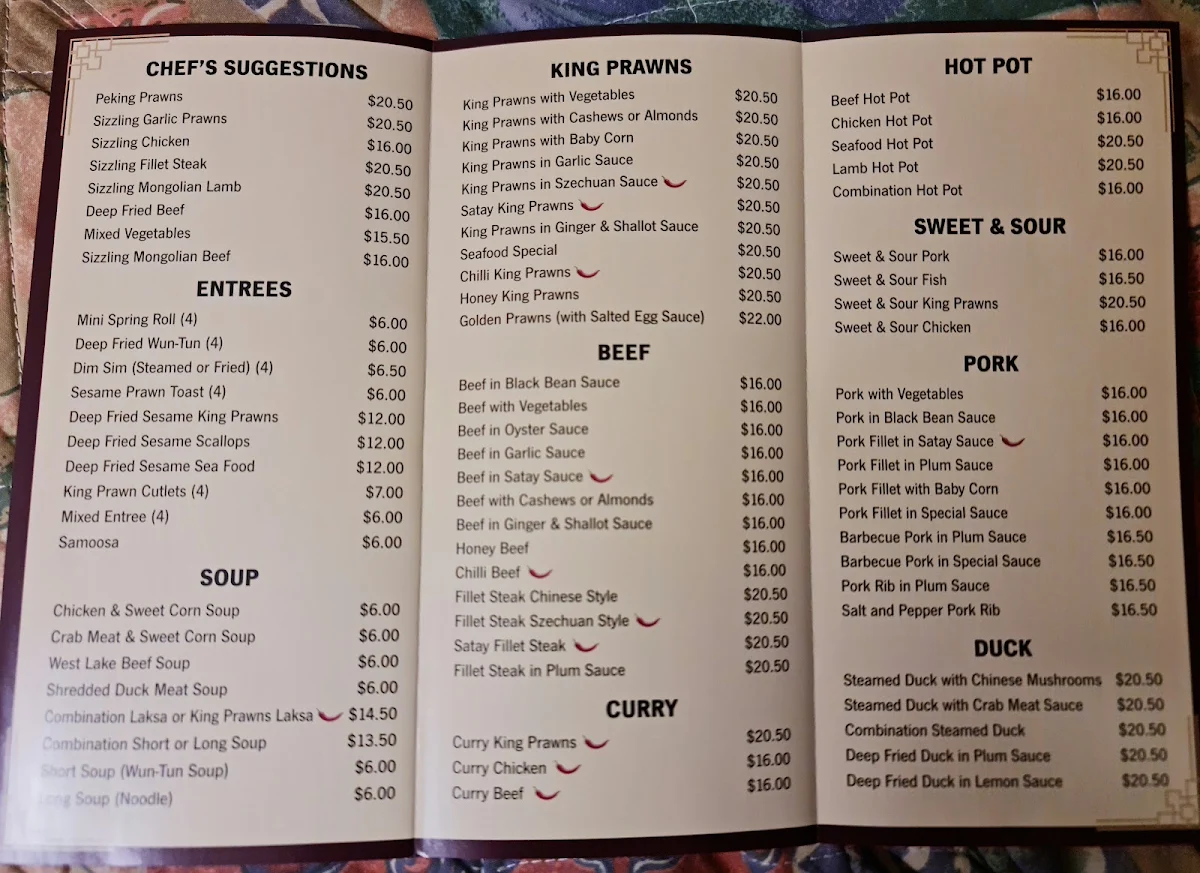 Menu, Pagoda Chinese Restaurant