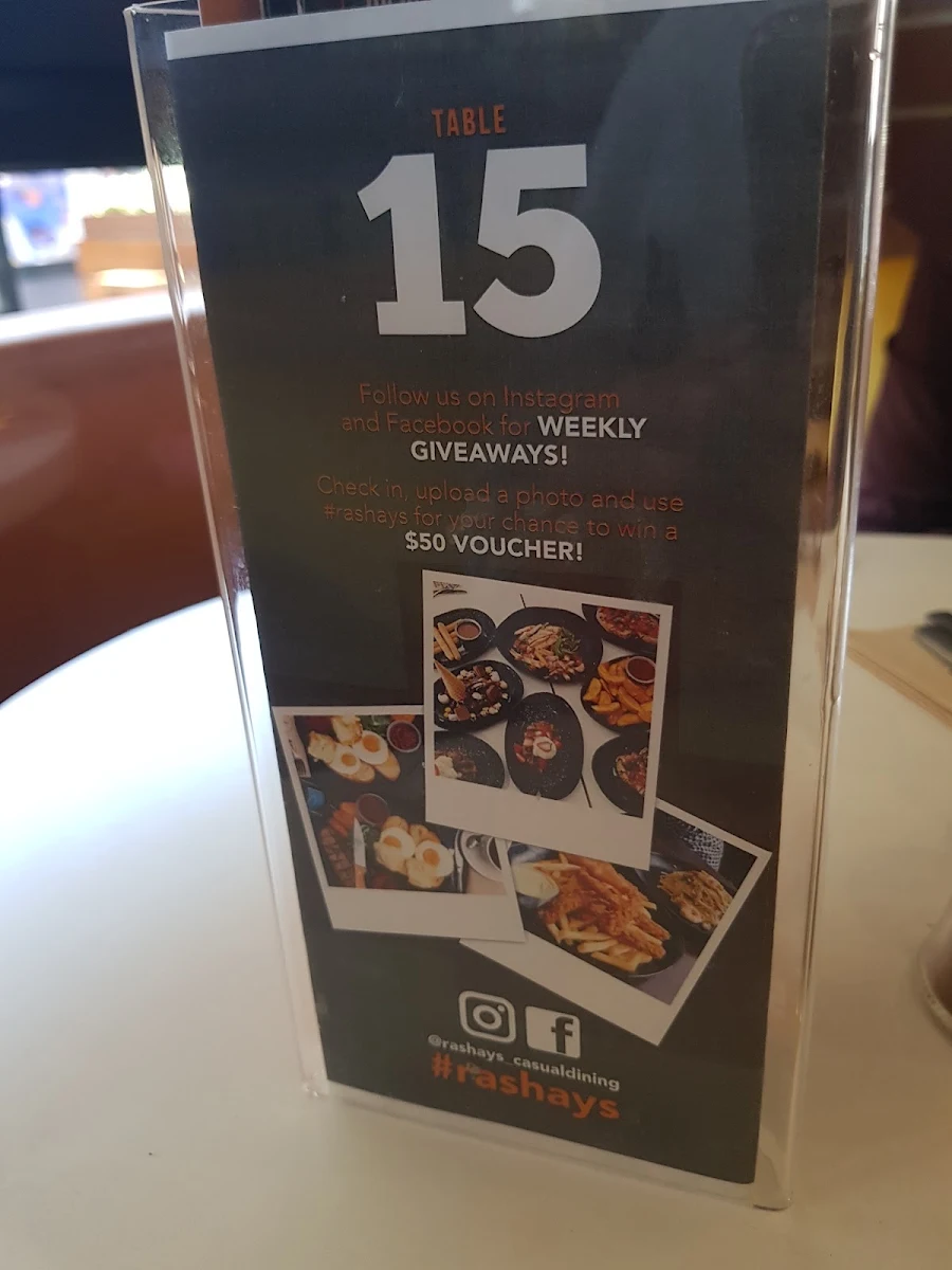 Menu, RASHAYS - Wetherill Park