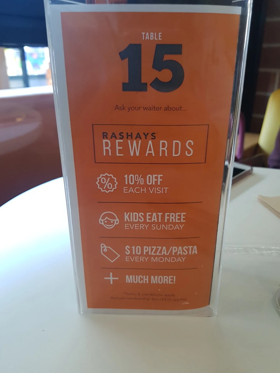 Menu, RASHAYS - Wetherill Park