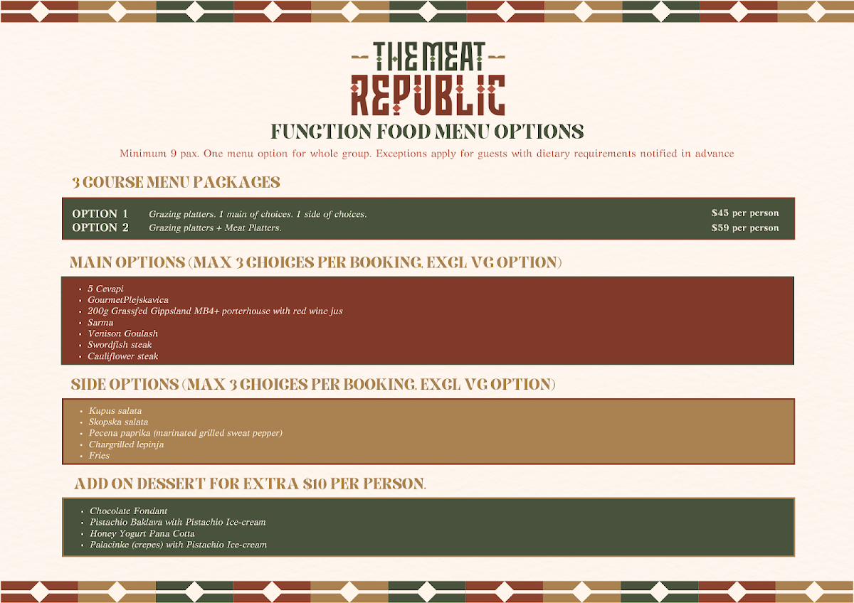 Menu, The Meat Republic