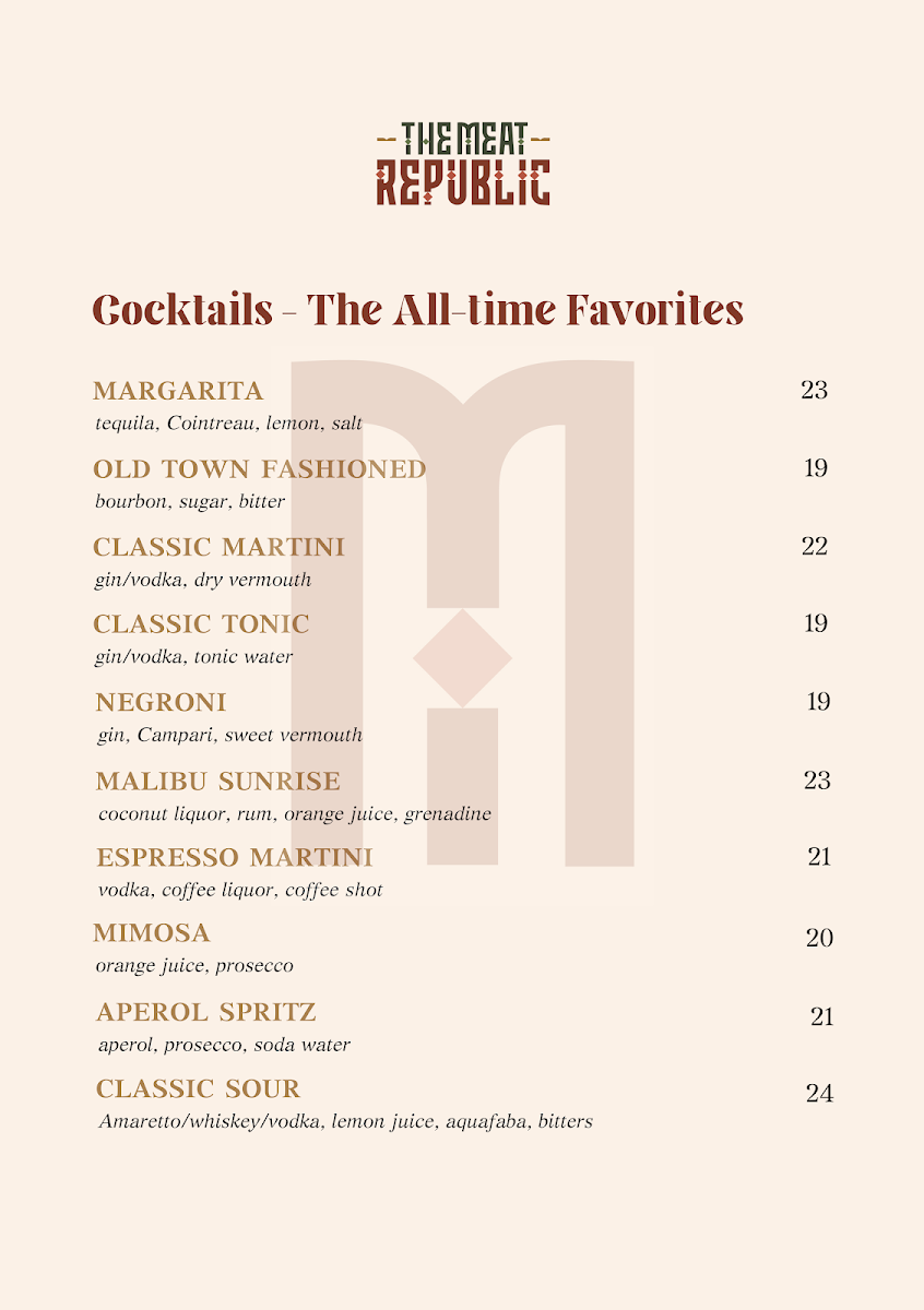 Menu, The Meat Republic