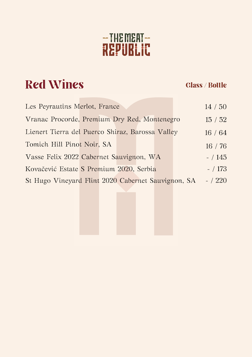 Menu, The Meat Republic