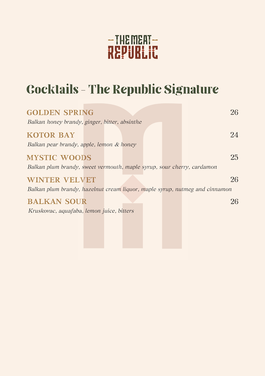 Menu, The Meat Republic