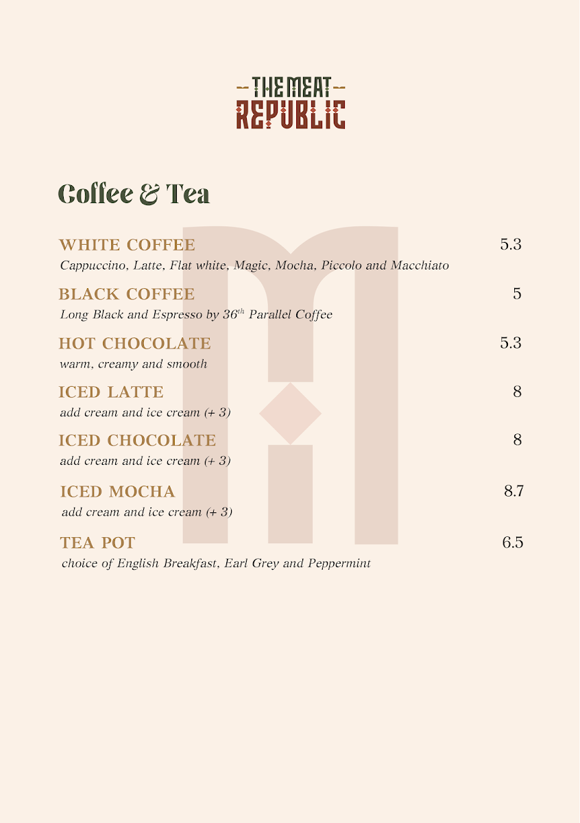 Menu, The Meat Republic
