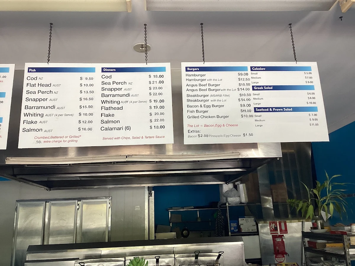 Menu, Central 7 Seafood And Takeaway