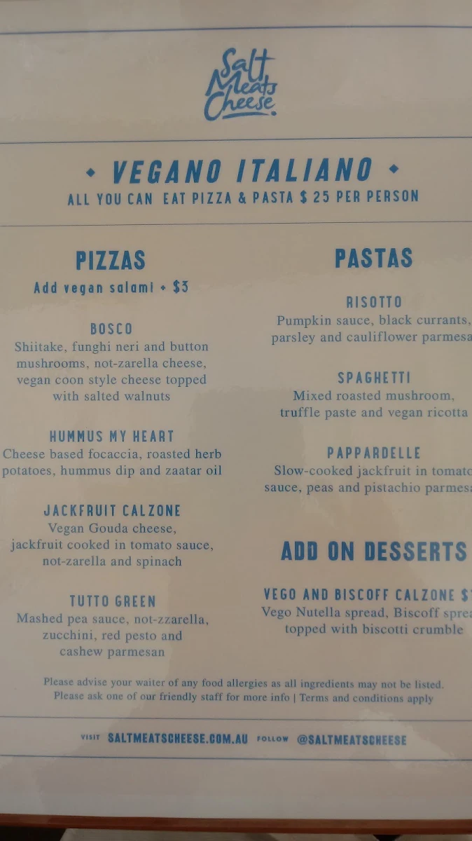 Menu, Salt Meats Cheese Cronulla
