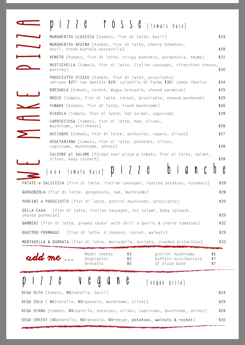 Menu, Rosso Pomodoro Bondi Junction
