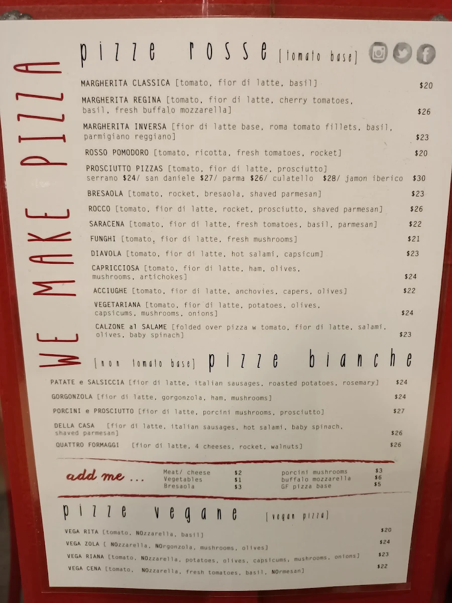 Menu, Rosso Pomodoro Bondi Junction