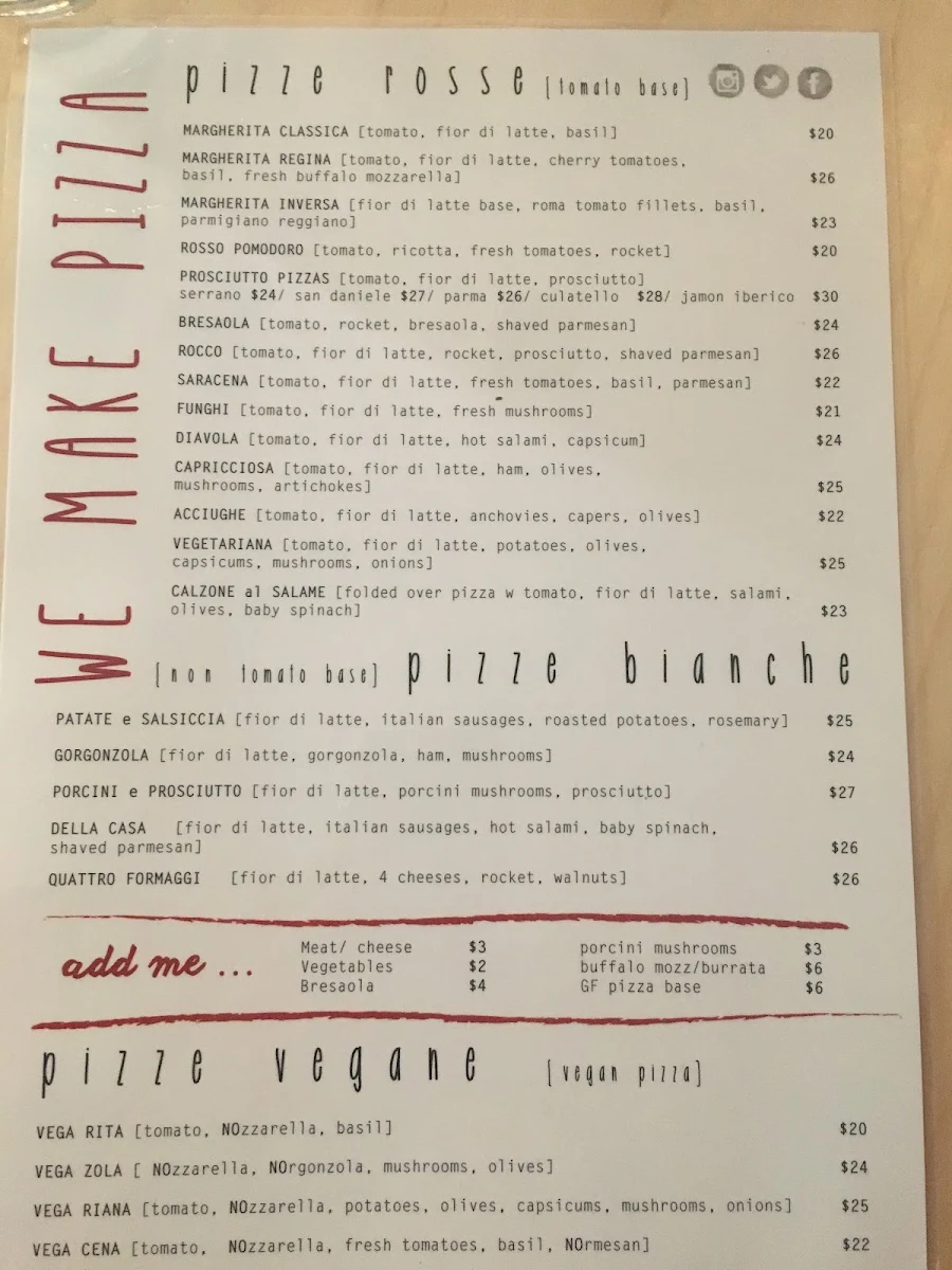 Menu, Rosso Pomodoro Bondi Junction