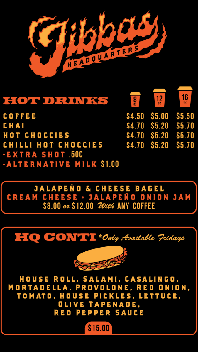 Menu, Jibba's Hot Sauce