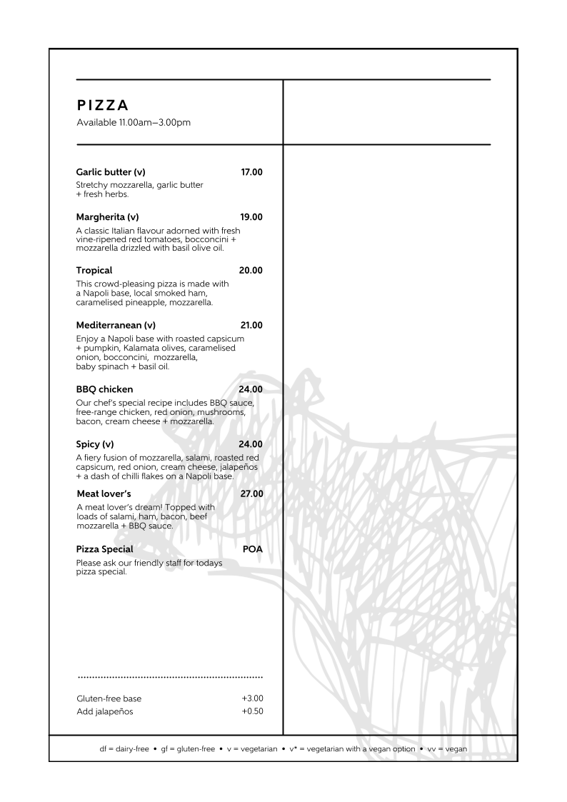 Menu, Van Diemens Land Creamery Elizabeth Town