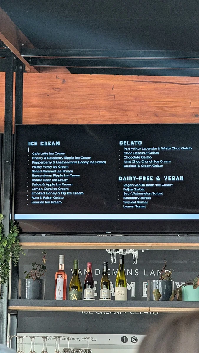 Menu, Van Diemens Land Creamery Elizabeth Town