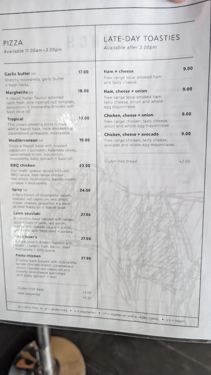 Menu, Van Diemens Land Creamery Elizabeth Town