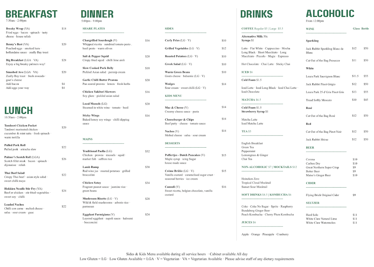Menu, Palmer’s Winchelsea