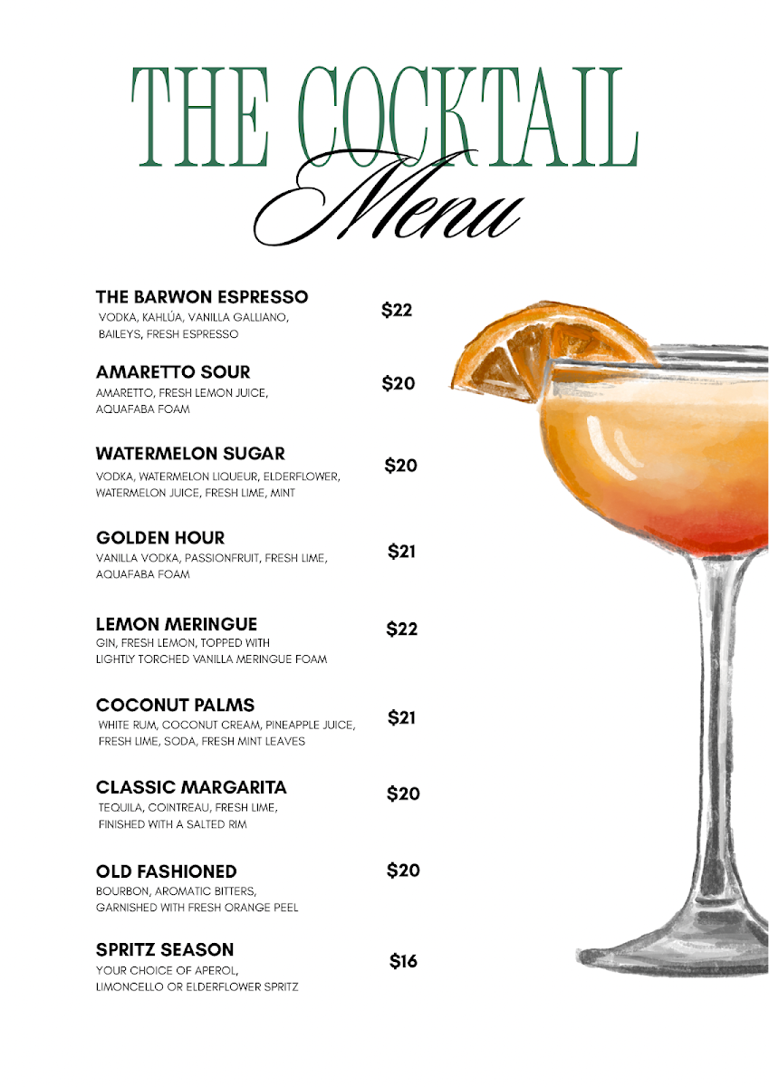 Menu, Palmer’s Winchelsea