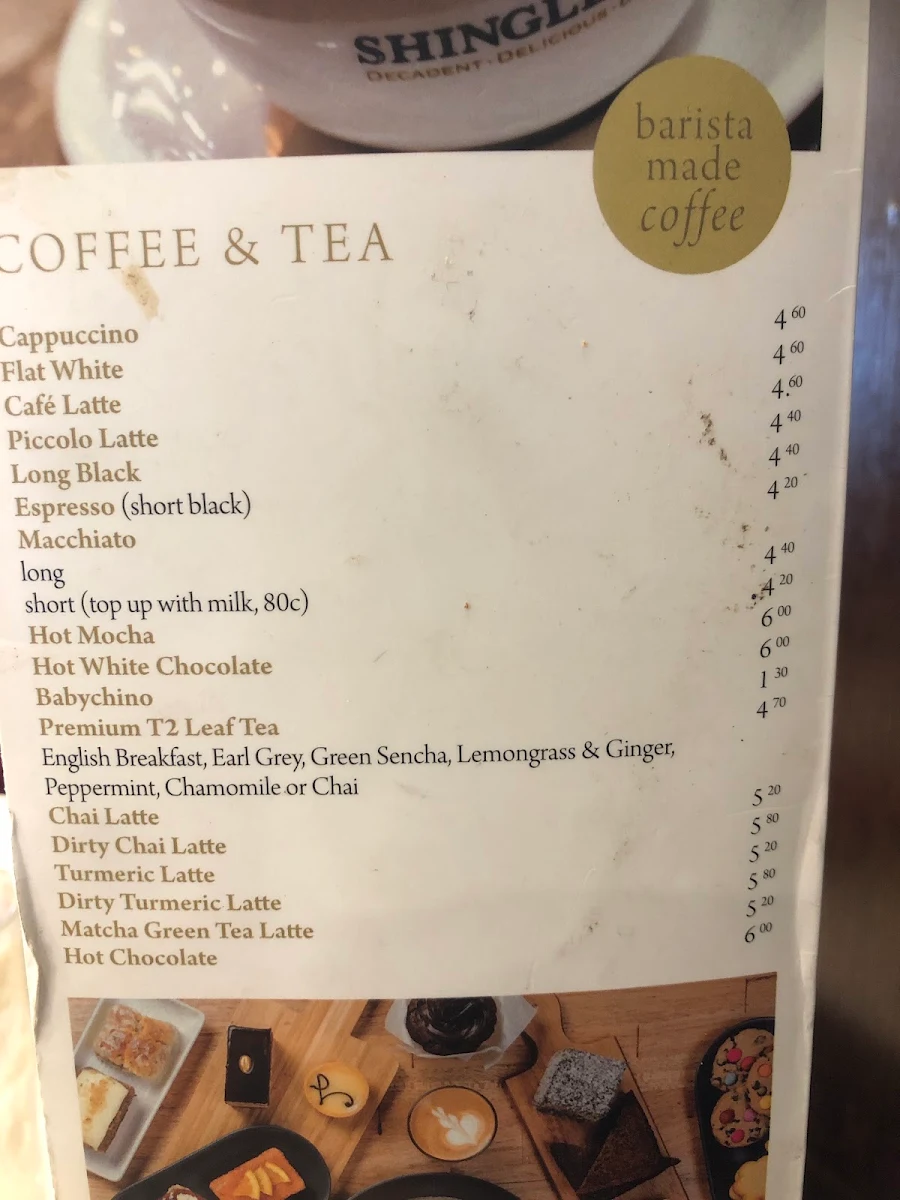 Menu, Shingle Inn Mt Ommaney