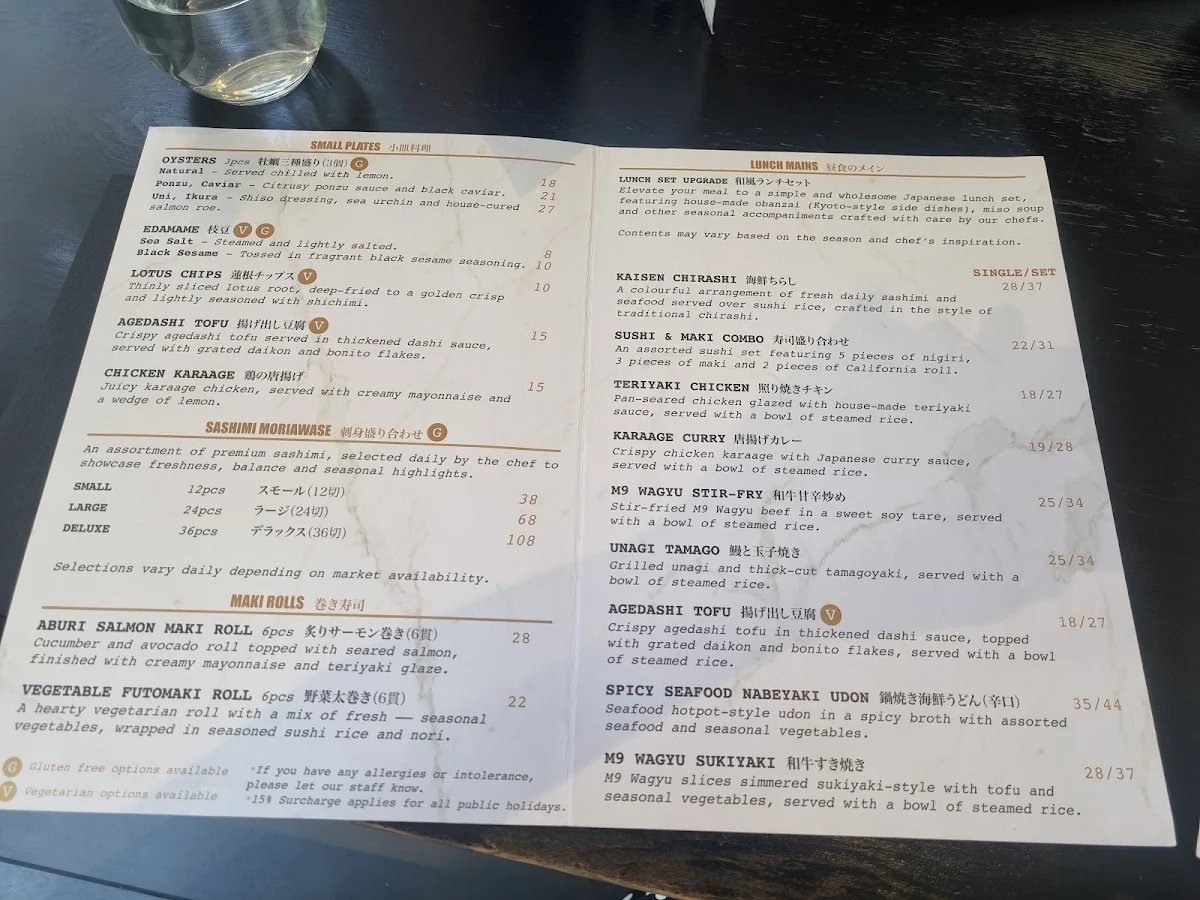 Menu, Tsuru Japanese Restaurant