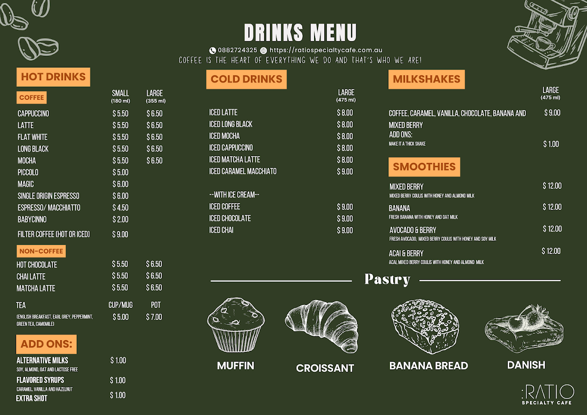 Menu, Ratio Specialty Cafe