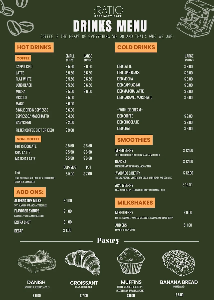 Menu, Ratio Specialty Cafe