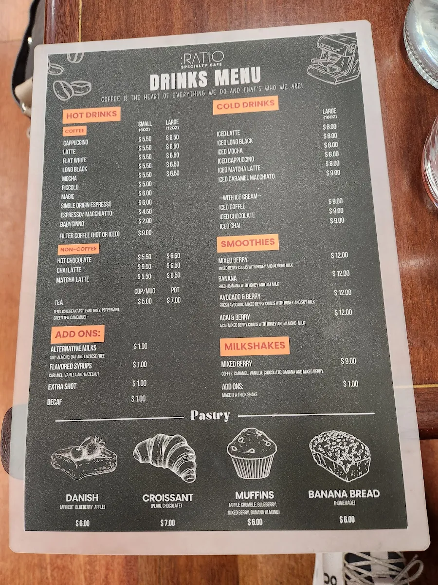 Menu, Ratio Specialty Cafe