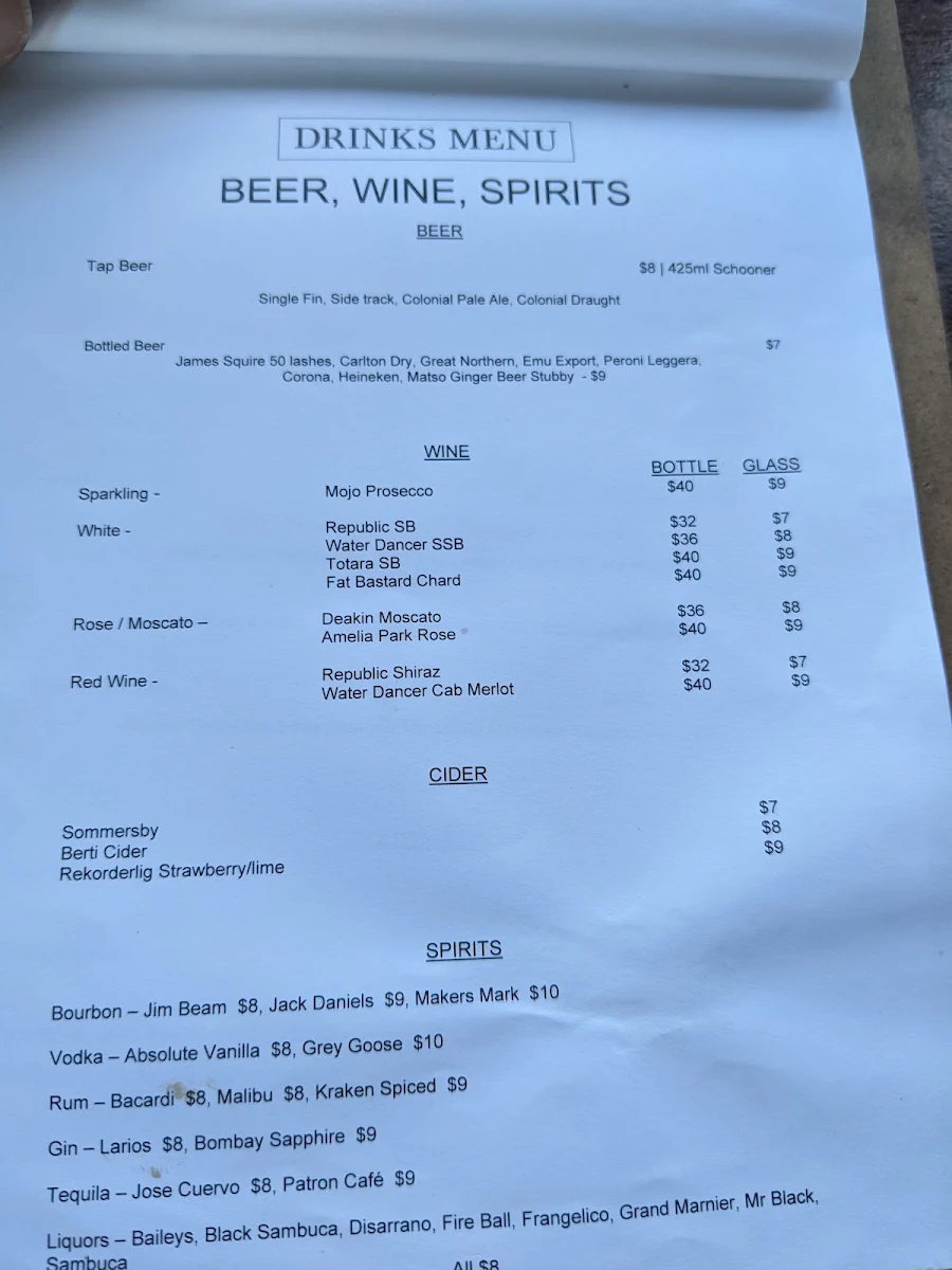 Menu, Café Barco