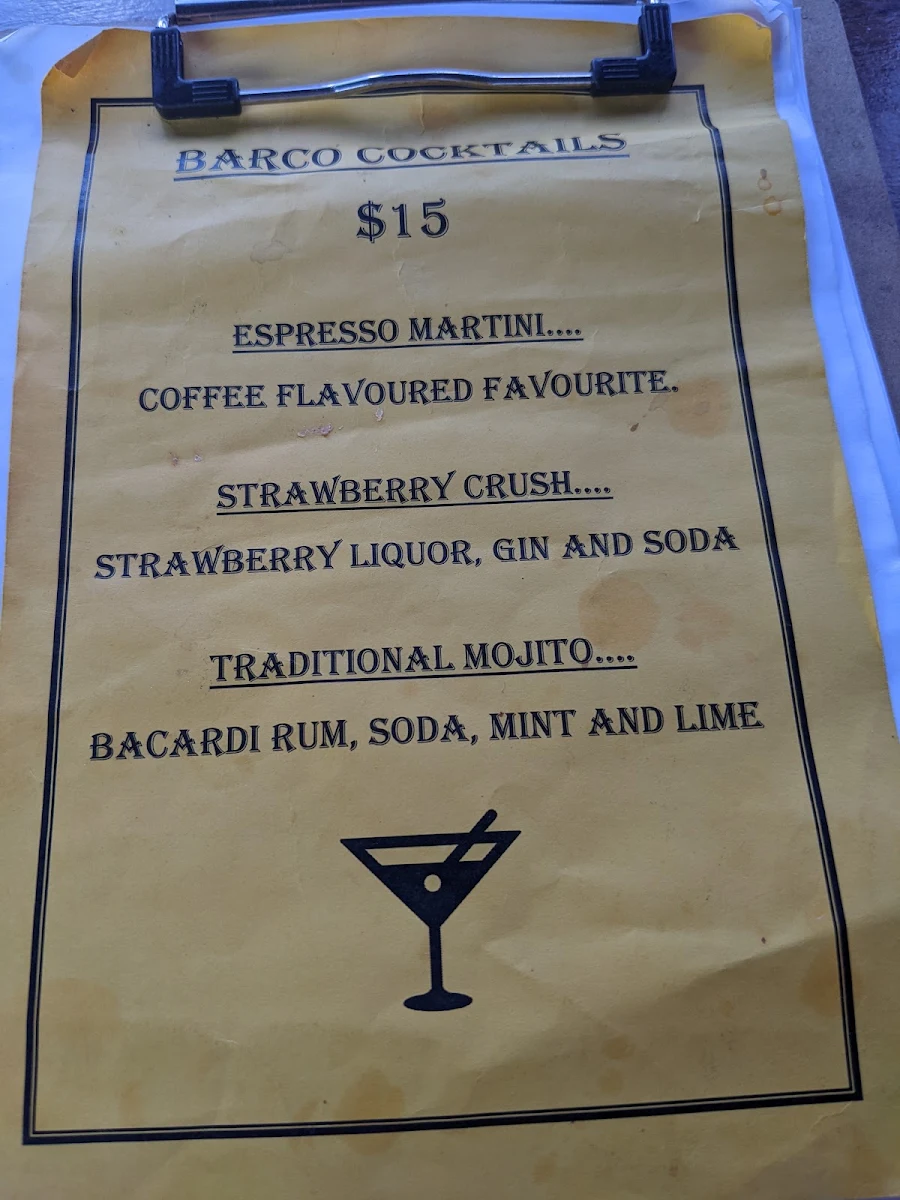 Menu, Café Barco