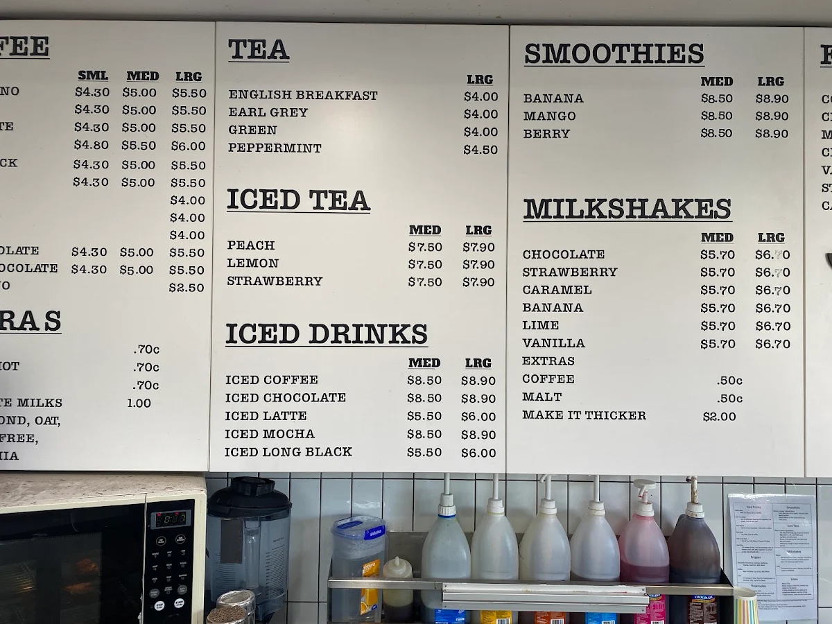 Menu, Espresso Lane Tahmoor