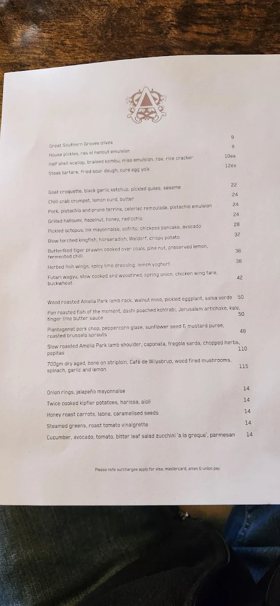 Menu, Amelia Park Restaurant
