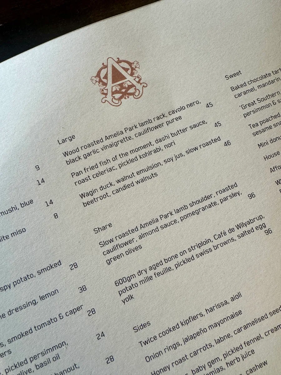 Menu, Amelia Park Restaurant