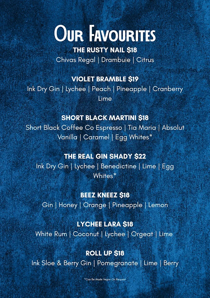Menu, The Rusty Nail